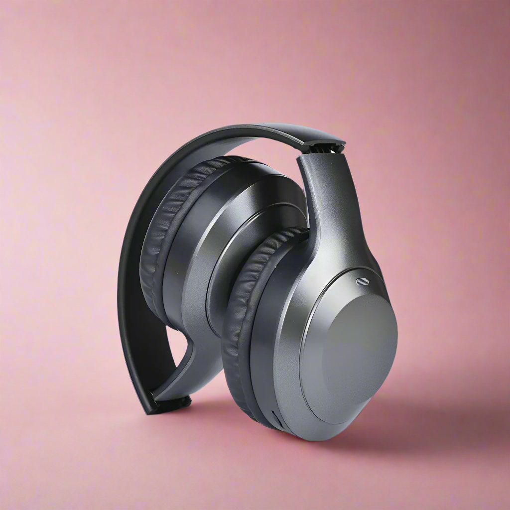 Foldable headphones on a blue gradient background with 'FOLDABLE' text.