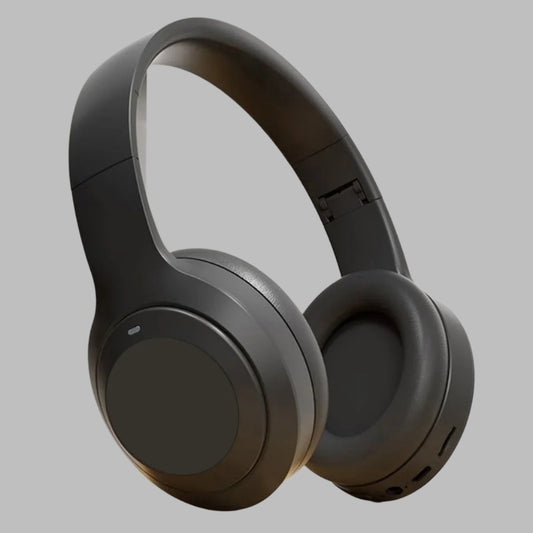 Black over-ear headphones on a light gray background